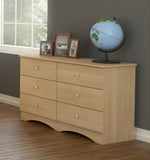 Alegria 5606 6-Drawer Double Dresser from Nexera, Natural Maple