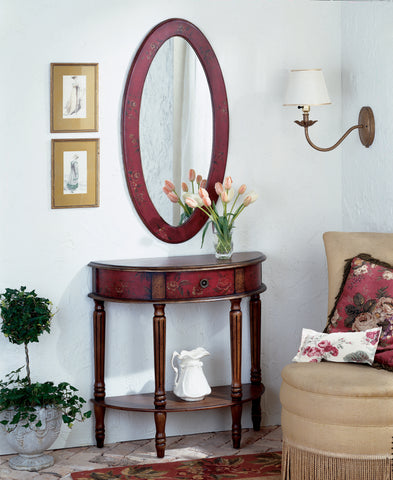 Butler Mozart Red Hand Painted Demilune Console Table