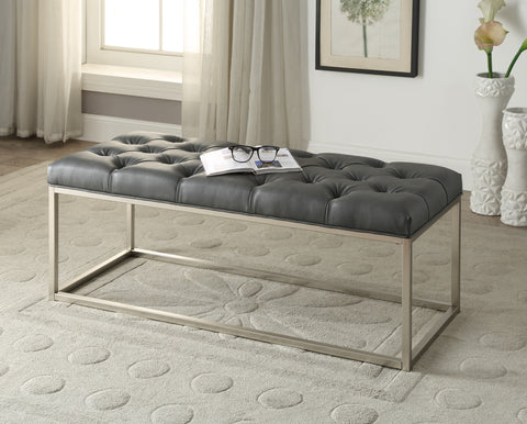 Leif & Starr 1104 Leather-covered Bench, Grey