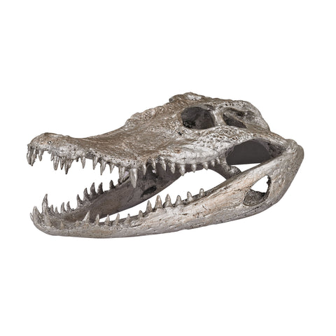 Crocodile Skull In Silver Leaf