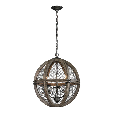 Small Renaissance Invention Wood And Wire Chandelier