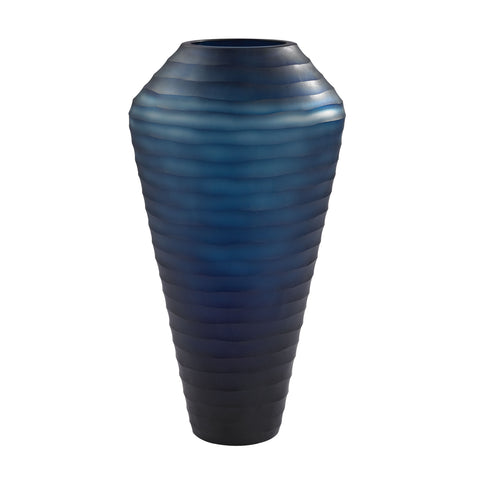 Deep Blue Indigo Ribbed Vase