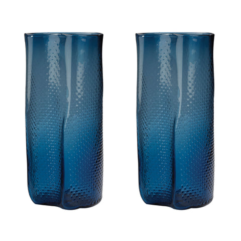 Navy Blue Etched Glass Vase