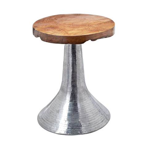 Hammered Decorative Teak Table in Silver
