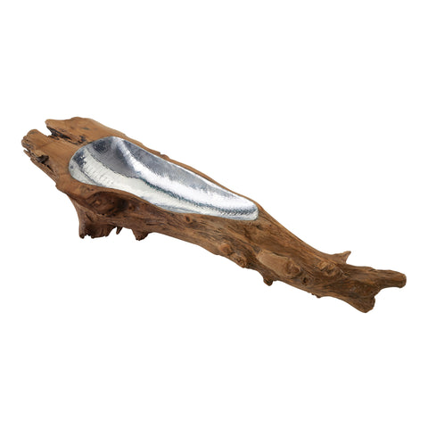 Long Teak Root Bowl With Aluminum Insert