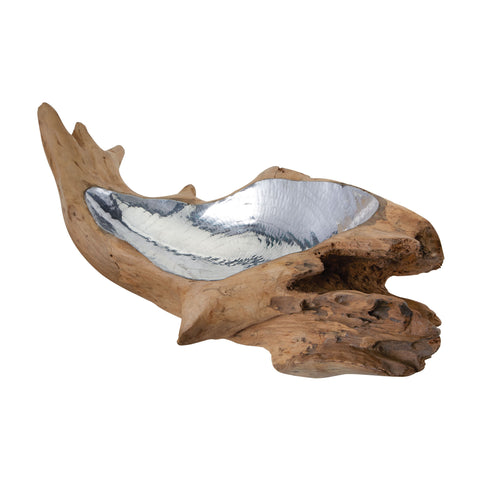 Short Teak Root Bowl With Aluminum Insert