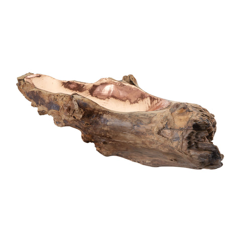 Long Teak Root Bowl With Copper Insert