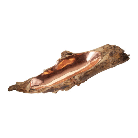 Short Teak Root Bowl With Copper Insert