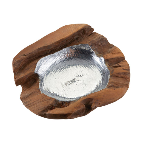 Medium Round Teak Bowl With Aluminum