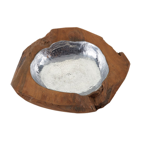 Small Round Teak Bowl With Aluminum