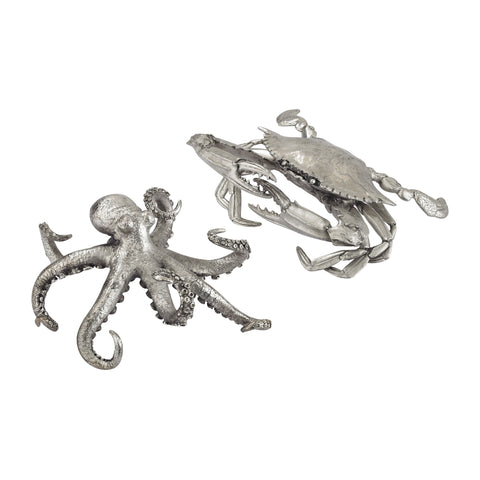Hand Forged Silver Crab and Octopus - Set of 2