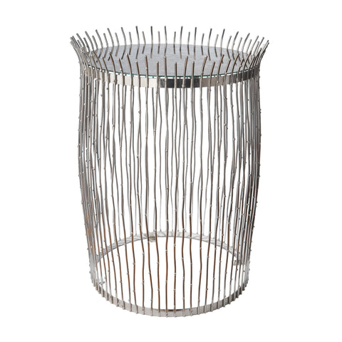 Nickel Dot Wire Table With Aged Mirror 