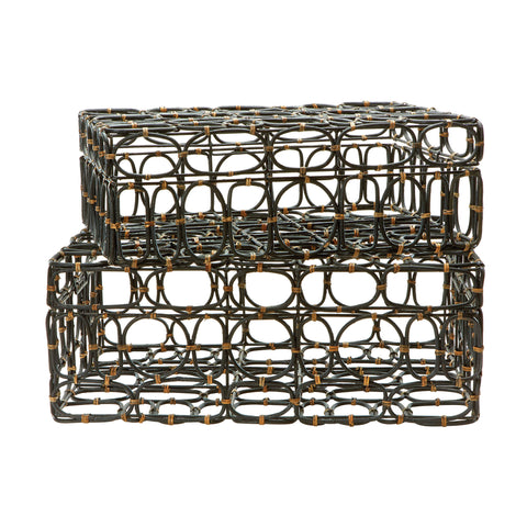 Rectangular Black & Tan Oval Ring Box - Set Of 2