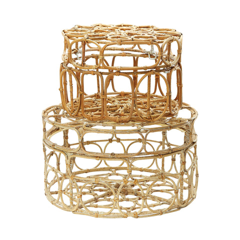 Round Washed Natural Oval Ring Box - Set Of 2