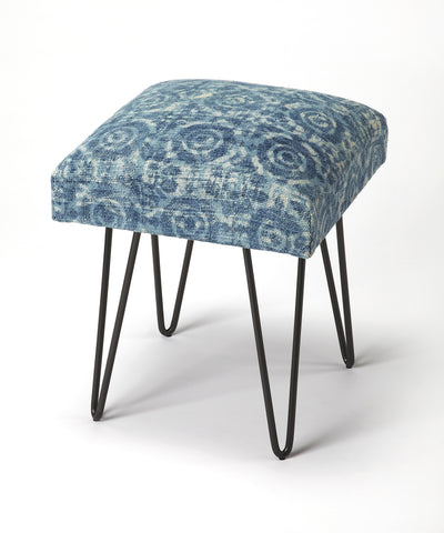 Butler Faded Denim Cotton Upholstered Stool