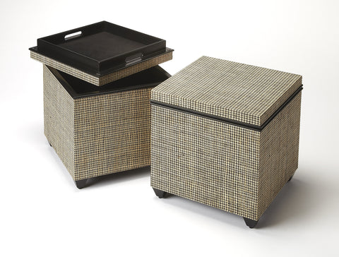 Butler Stickland Houndstooth Raffia Storage Ottoman