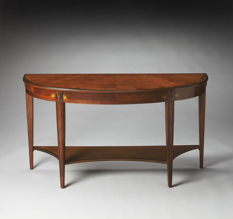 Butler Astor Olive Ash Burl Demilune Console Table