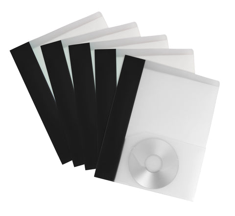 Poly Two-pocket clear folder with Stripe, Black (Case of 25)
