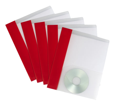 Poly Two-pocket clear folder with Stripe, Red (Case of 25)