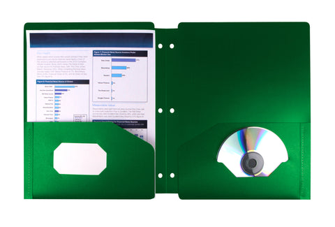 Thicker Poly Two-pocket folder with Holes, dark Green (Case of 25)