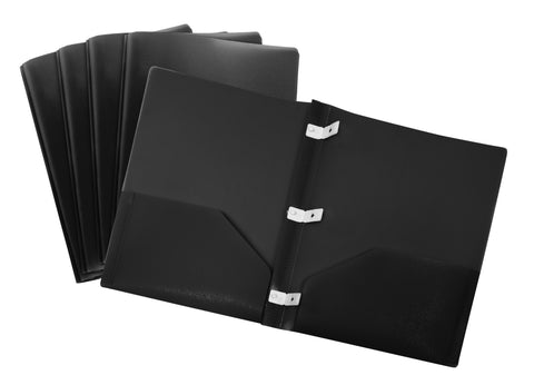 Thicker Poly Two-pocket folder with Plastic Prongs by Storex, Black (Case of 14)