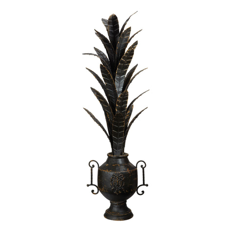 Aged Black Metal Foliage Urn