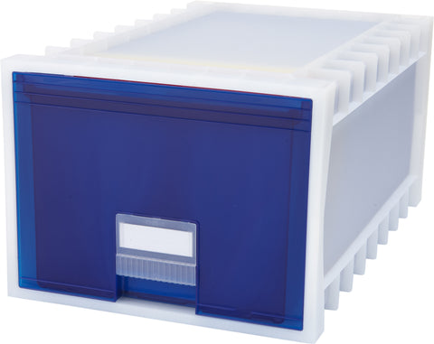 Plastic Archive Storage Box, Letter/Legal, 24-Inch Drawer, White/Blue