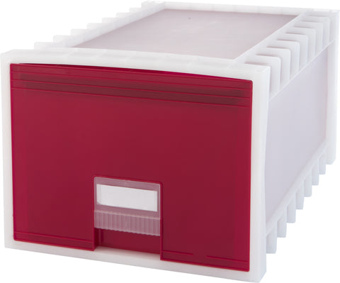 Plastic Archive Storage Box, Letter/Legal, 24-Inch Drawer, White/Red