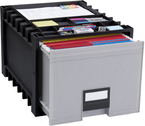Plastic Archive Storage Box, Letter/Legal, 18-Inch Depth, Black/Gray (Case of 2)