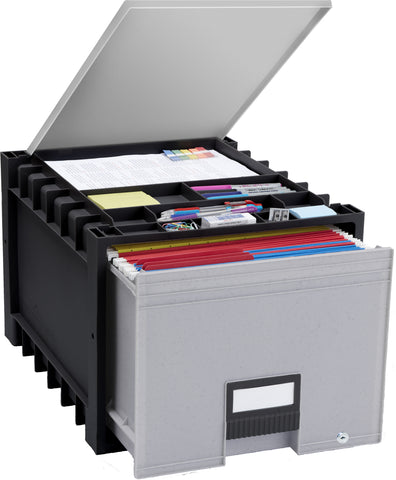 Plastic Archive Storage Box with Lid & Lock, Letter Size, 18-Inch Drawer, Black (Case of 2)