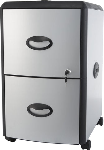 Storex 2-Drawer Mobile File Cabinet with Lock, Metal Accent Panels