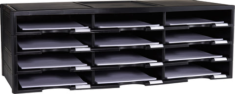 Storex 12-Compartment Literature Organizer/Document Sorter, Black (Drop Ship Approved Packing) (replaces 61602U01C)