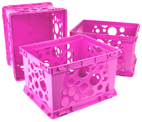 Storex Large Storage and Transport File Crate, Neon Pink (Case of 3)