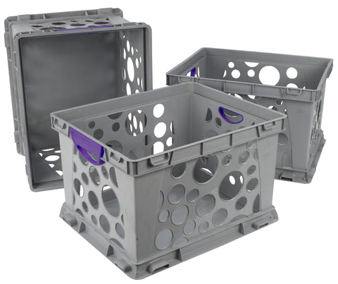Storex Recycled Filing Crate with Comfort Handles, Purple (Case of 3)