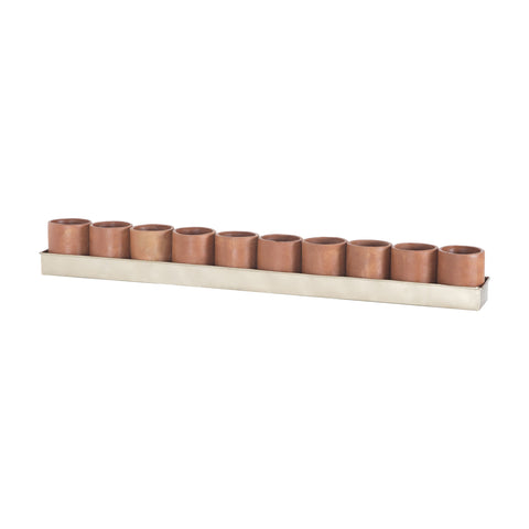 Kilnbricke Linear Centrepiece In Natural Terracota And Champagne Gold