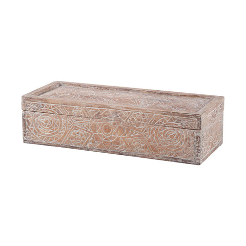 Whitewashed Carved Albasia Wood Box