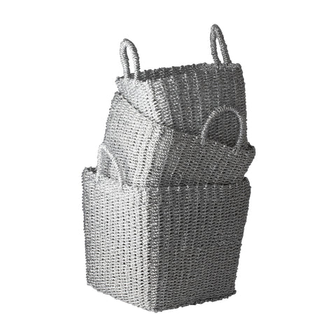 Nested Recycled Twisted Silver Foil Baskets- Set Of 3