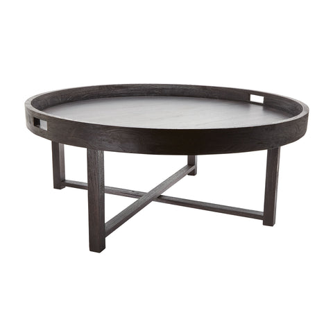 Round Black Teak Coffee Table Tray
