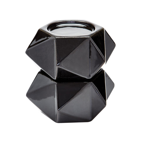 Large Ceramic Star Candle Holders - Black. Set Of 2