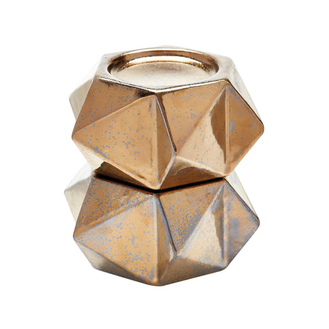 Large Ceramic Star Candle Holders - Gold. Set Of 2