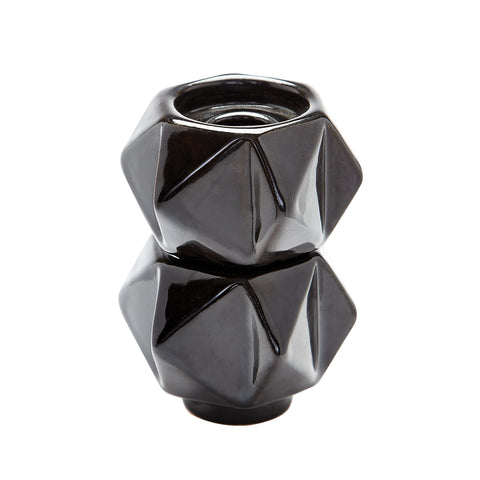  Small Ceramic Star Candle Holders - Black. Set Of 2