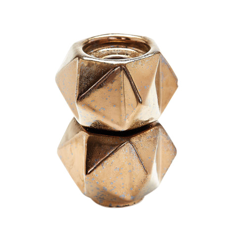  Small Ceramic Star Candle Holders - Gold. Set Of 2