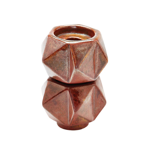  Small Ceramic Star Candle Holders - Russet. Set Of 2