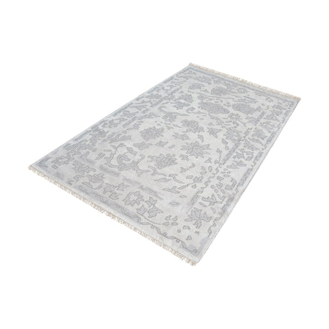 Harappa Handknotted Wool Rug In Silver And Ivory - 3ft x 5ft