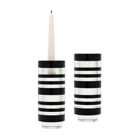 Sliced Tuxedo Crystal Candleholder - Small. Set Of 2