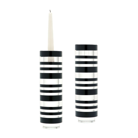 Sliced Tuxedo Crystal Candleholder - Large. Set Of 2