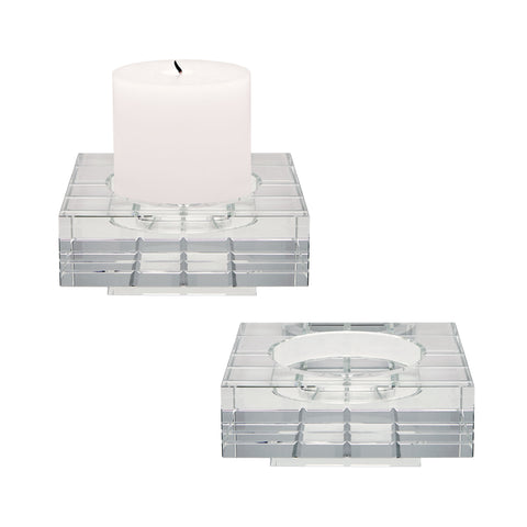 Square Windowpane Crystal Candleholders - Large. Set Of 2