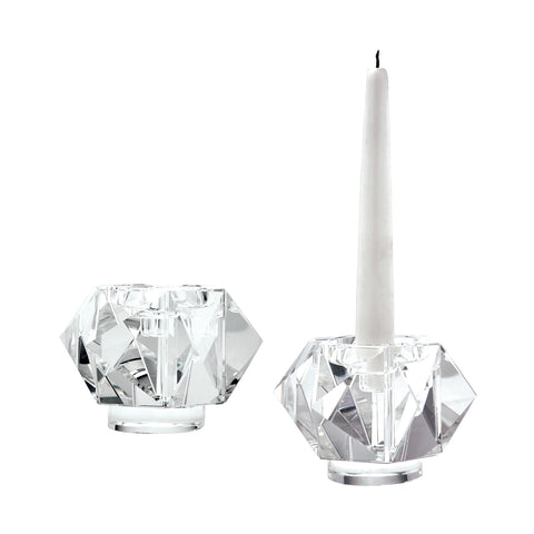 Faceted Star Crystal Candleholders - Small. Set Of 2