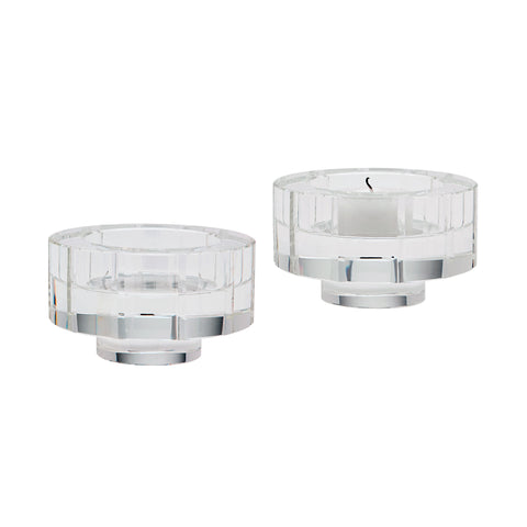 Round Windowpane Crystal Candleholders - Small. Set Of 2