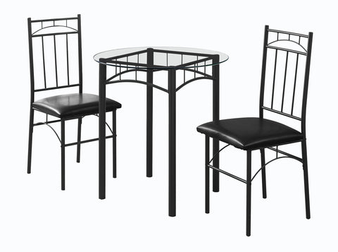 L&S Basics 10000 Dining Set - 3Pcs Set / Black Metal / Tempered Glass